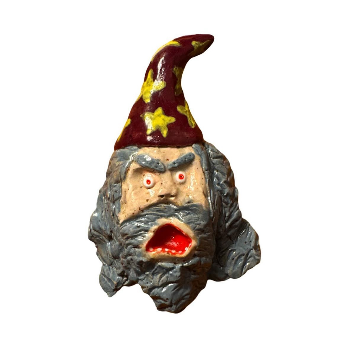 Ceramic wizard head with starry hat and gray beard