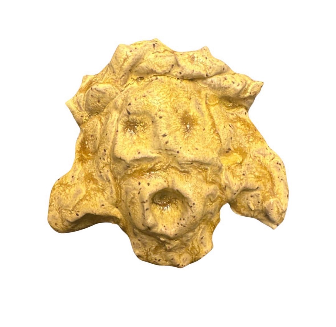 Ceramic yellow-glazed Jesus head with crown of thorns and open mouth