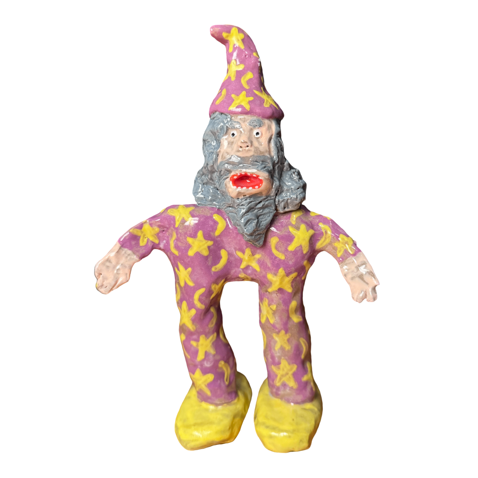 Ceramic wizard figure in star-and-moon robe